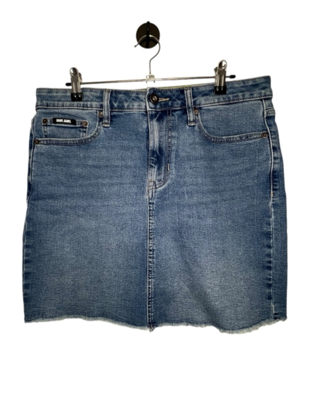 DKNY Jeans Y2K Medium Wash Raw Hem Basic Denim Mini Skirt